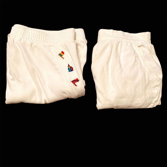 Bundle of 2 Large White Shorts PolyCotton Nautical Elastic Waist Wide 7" inseam - Picture 2 of 13